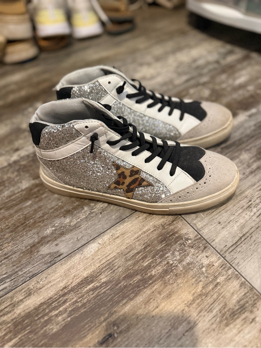 High-Top Sneakers with Leopard Star Accent